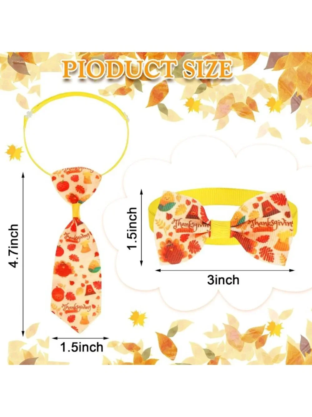 150 Pcs Adjustable Fall Dog Bow Ties & Neckties with Maple Leaves Design